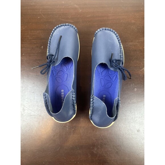 Empress Navy Blue Leather shoes Euro size 41 Comfort Non slip Ladies Flats - Picture 4 of 8